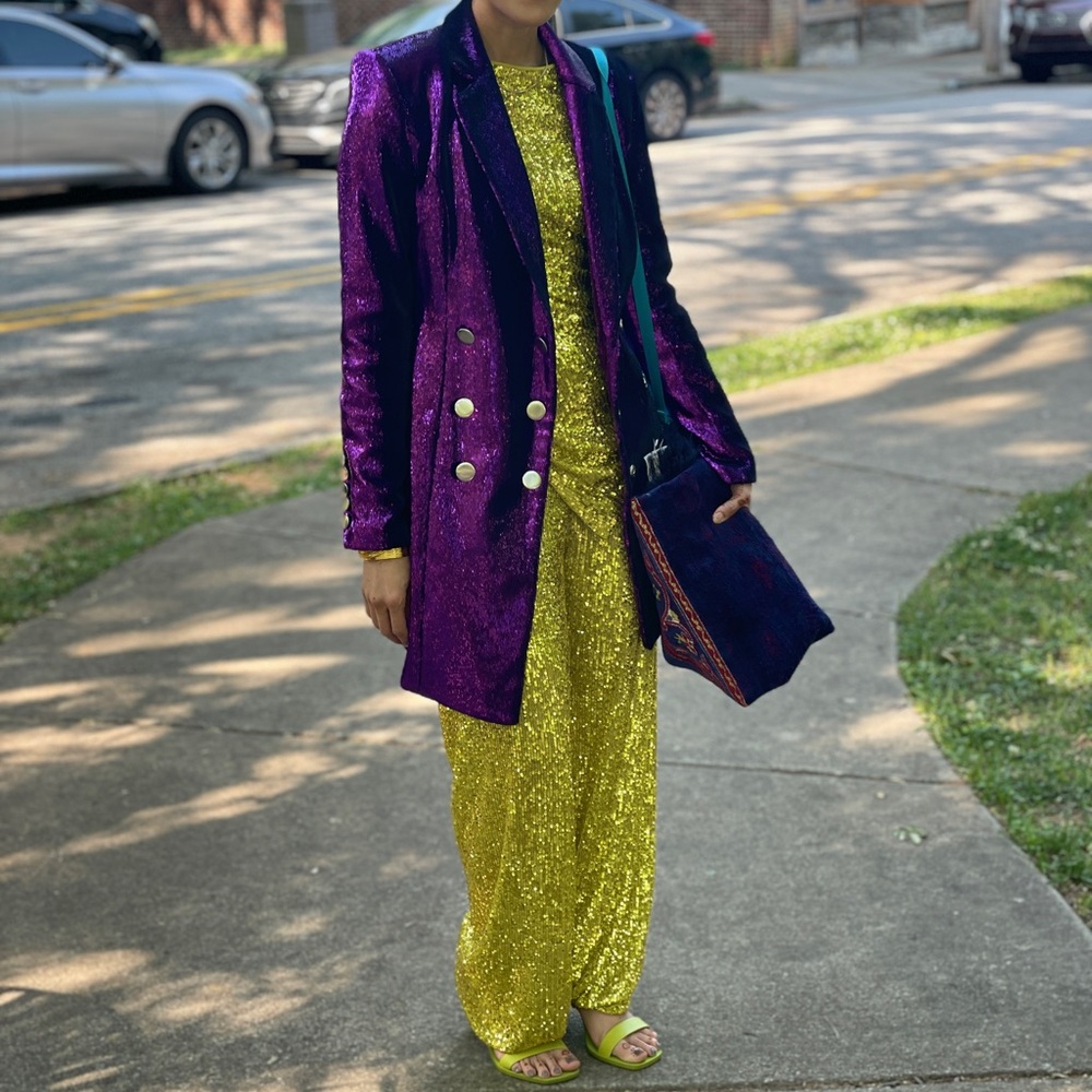 Retrofete Blazer Dress in Purple Sequins